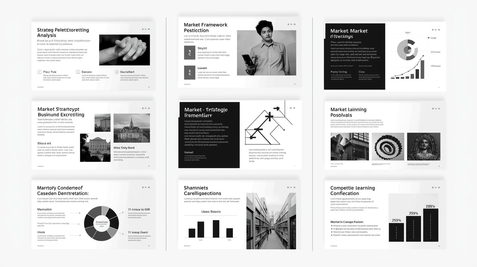 Positionierung – klarheit über marke, zielgruppe & wettbewerb mockup in grau und schwarz . das verschiedene strategien und analysen zeigt
